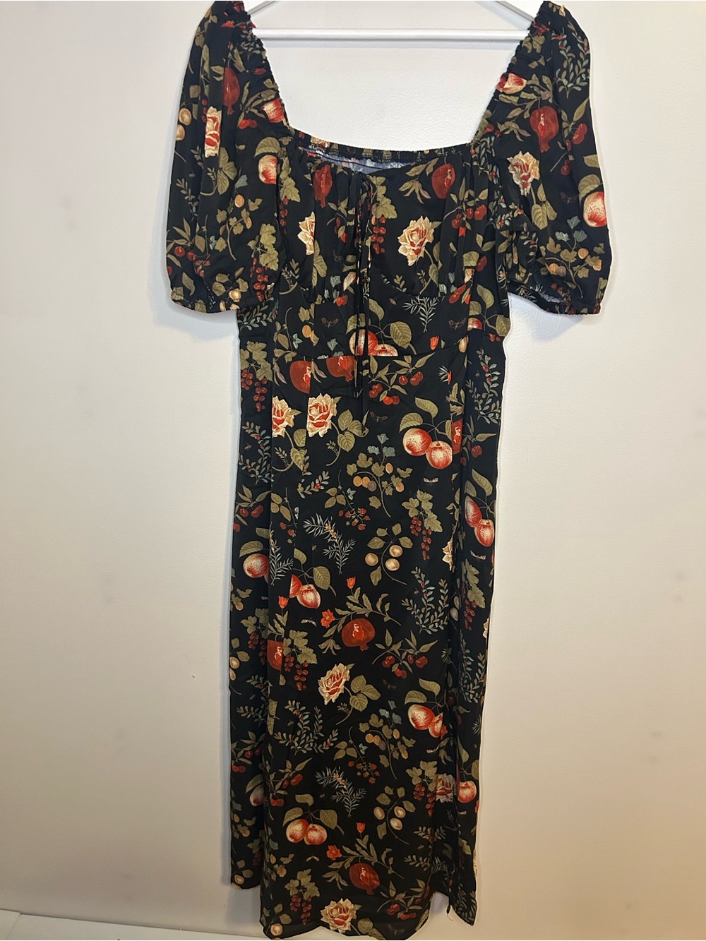 Cider Fruit Square Neck Puff Sleeve Midi Dress Curve & Plus NEW Multicolor - Picture 10 of 13